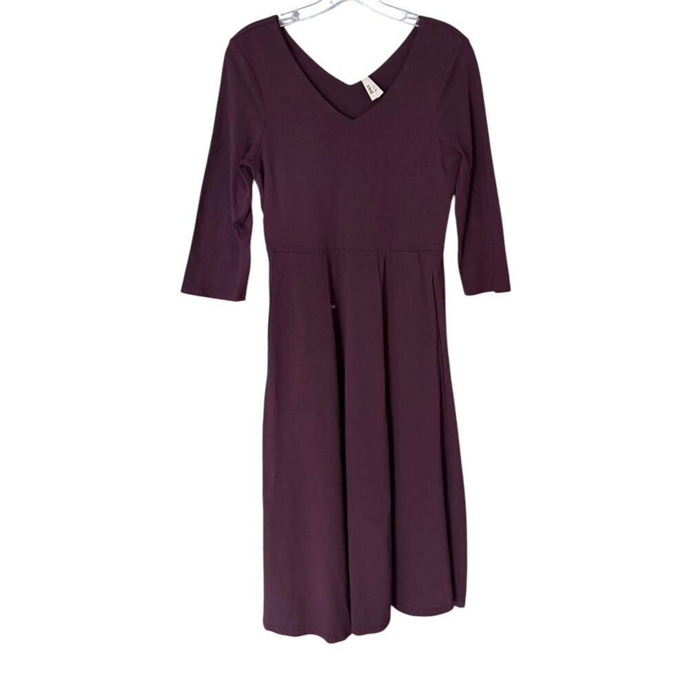 PACT Organic Cotton Fit & Flare Midi Dress Women's S Plum Purple Pockets Soft